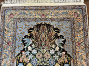 Wonderful Persian Isfahan Rug 3.7 x 5, Kork Wool on Silk Foundation, Very Fine 460 KPSI, Tree of Life Persian Vase Design Animal Pictorials Peacocks