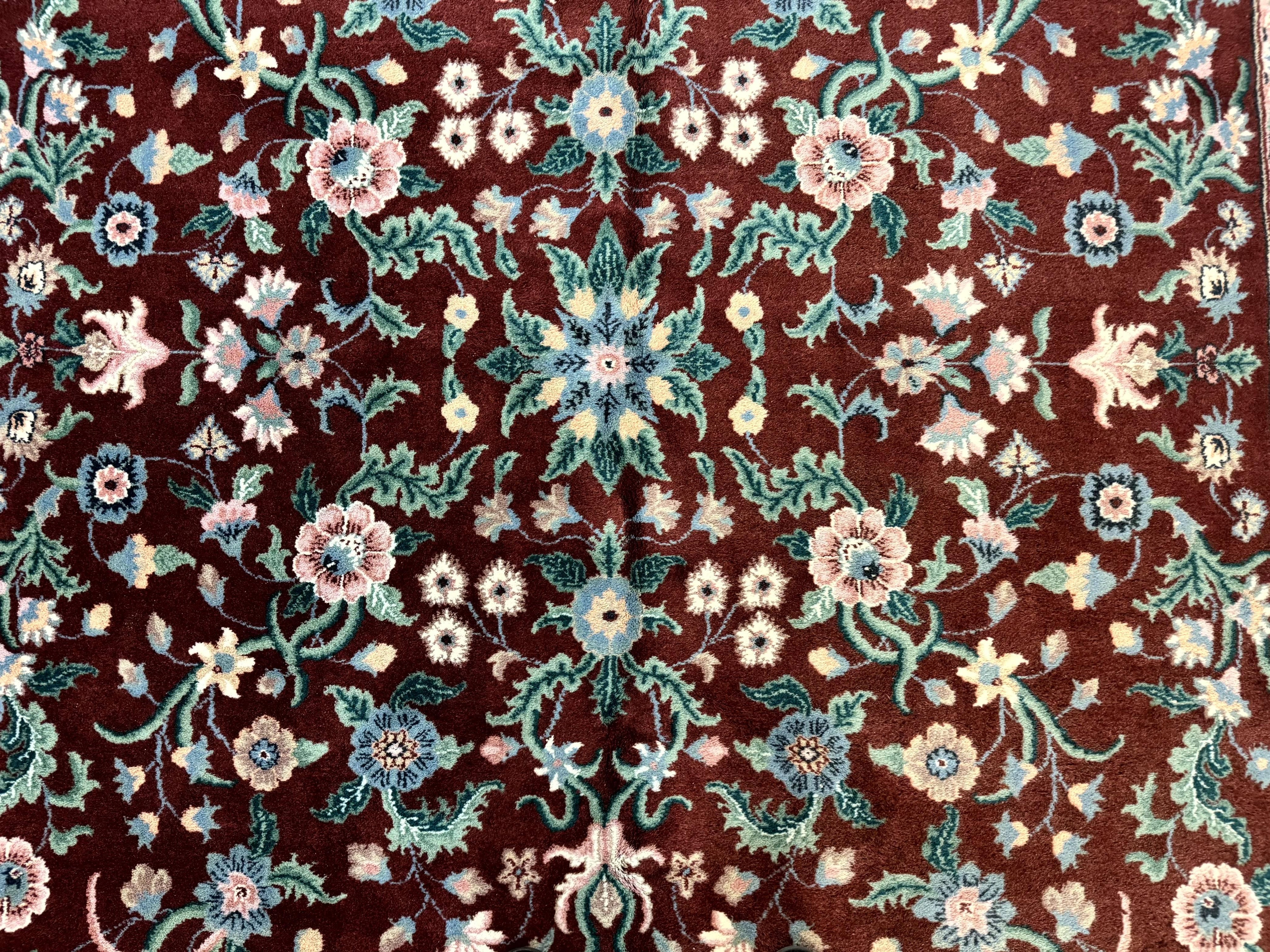 Indo Persian Rug 8x10, Red and Ivory, Floral Allover, Handmade Wool Area Rug