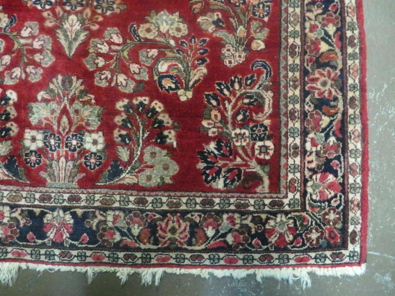 Red Persian Sarouk Rug 3x5, Antique Persian Carpet 1920s, Hand Knotted, Floral, Wool, Oriental Rug, Handmade Rug
