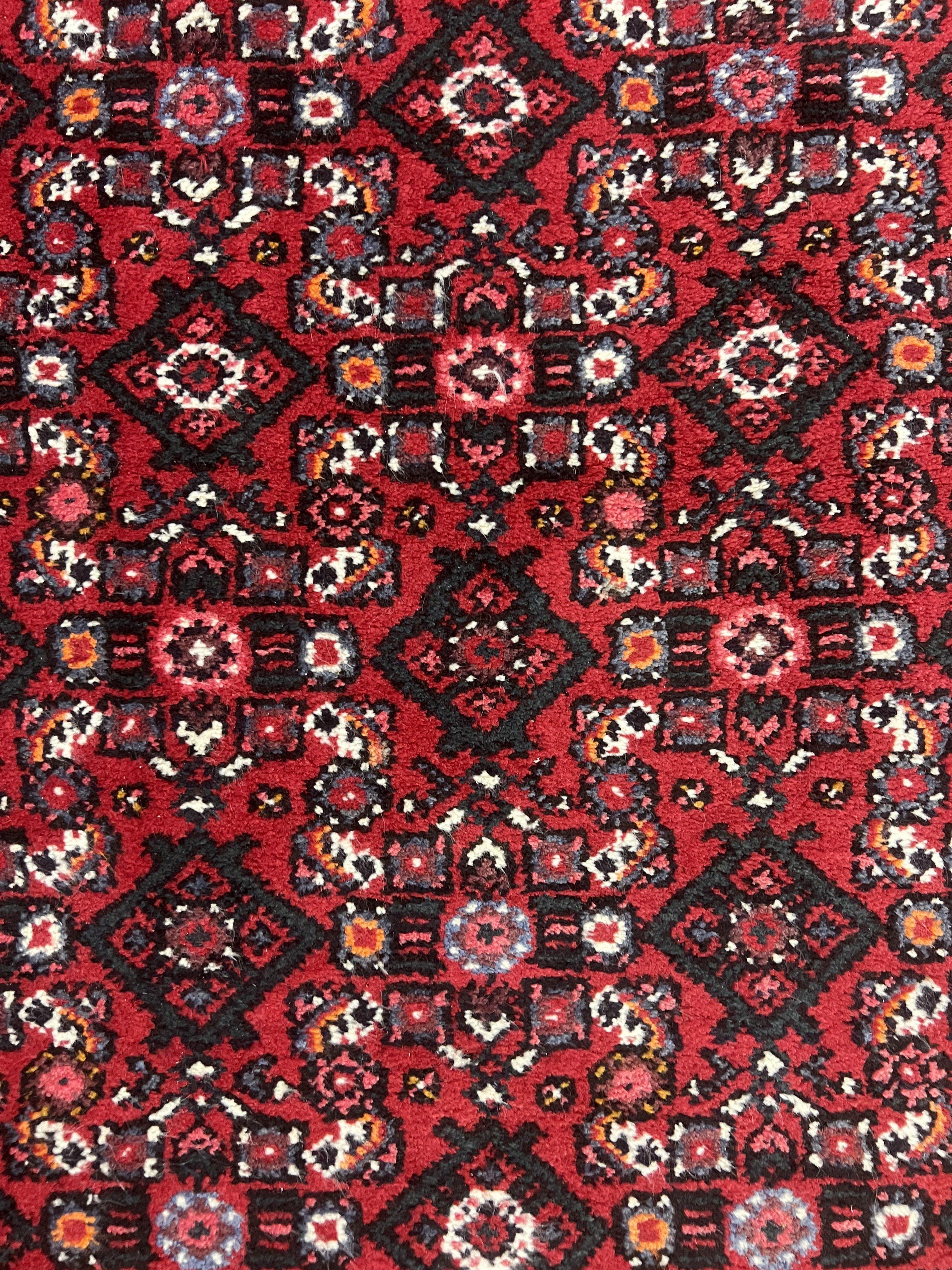 Persian Runner Rug 3 x 16, Wool Handmade Long Antique Hamadan Oriental Rug for Hallway, Red Tribal Rug, Allover Pattern, 3x16 Runner Rug