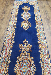 Semi Anique Dark Blue Persian Kerman Runner, 2'7" x 13'5"