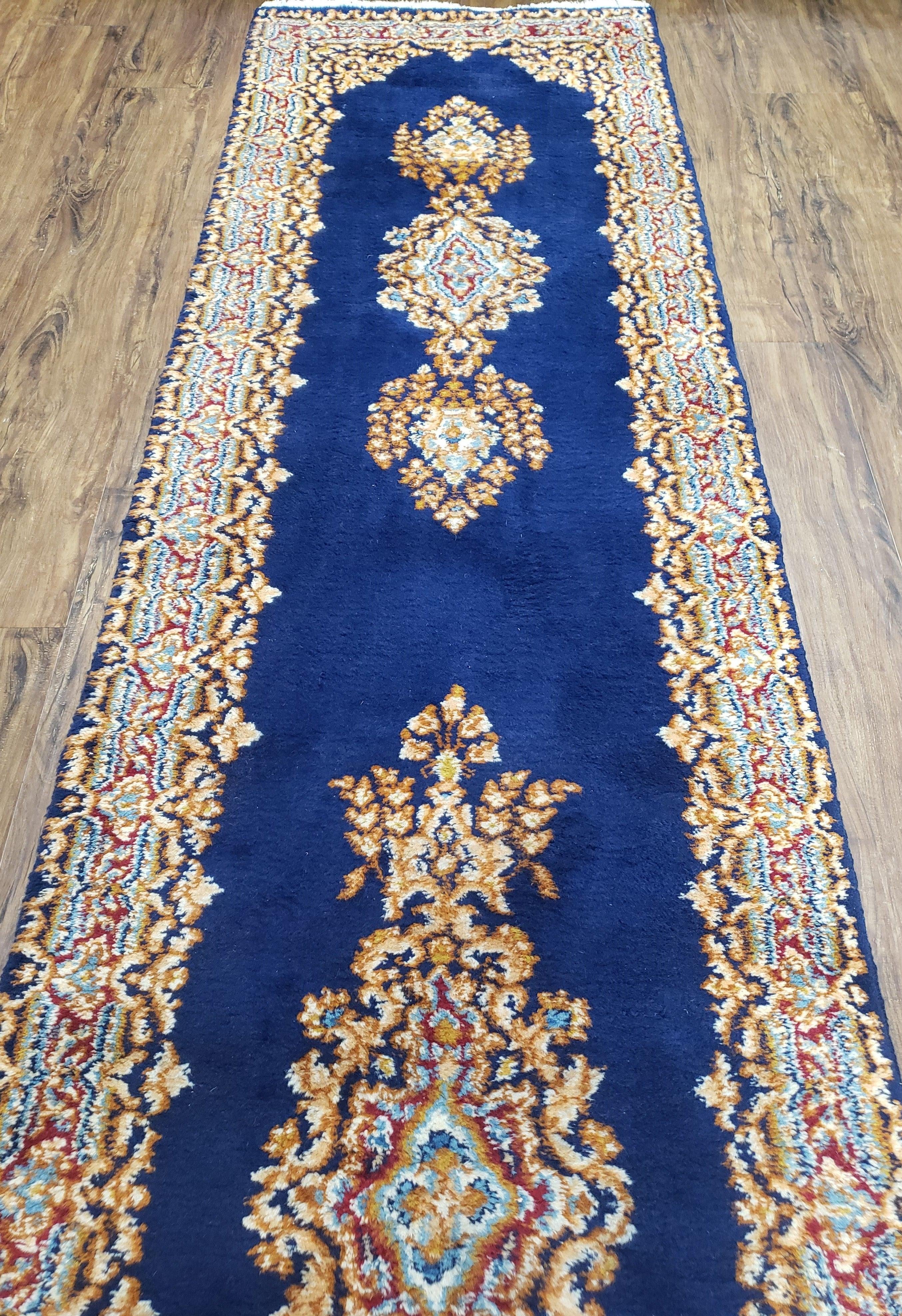 Semi Anique Dark Blue Persian Kerman Runner, 2'7" x 13'5"