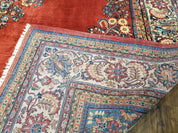 Semi Antique Persian Sarouk Rug 9x12,  Semi Open Field with Central Medallion, Hand Knotted Wool, Tomato Red, 9 x 12 Authentic Oriental Carpet