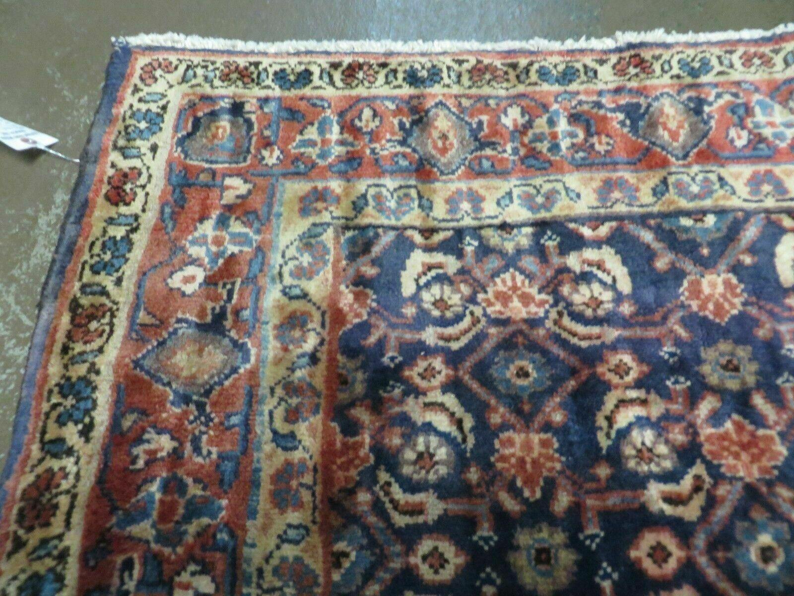 3'7" X 10' Antique Handmade India Floral Oriental Wool Runner Rug Organic Blue