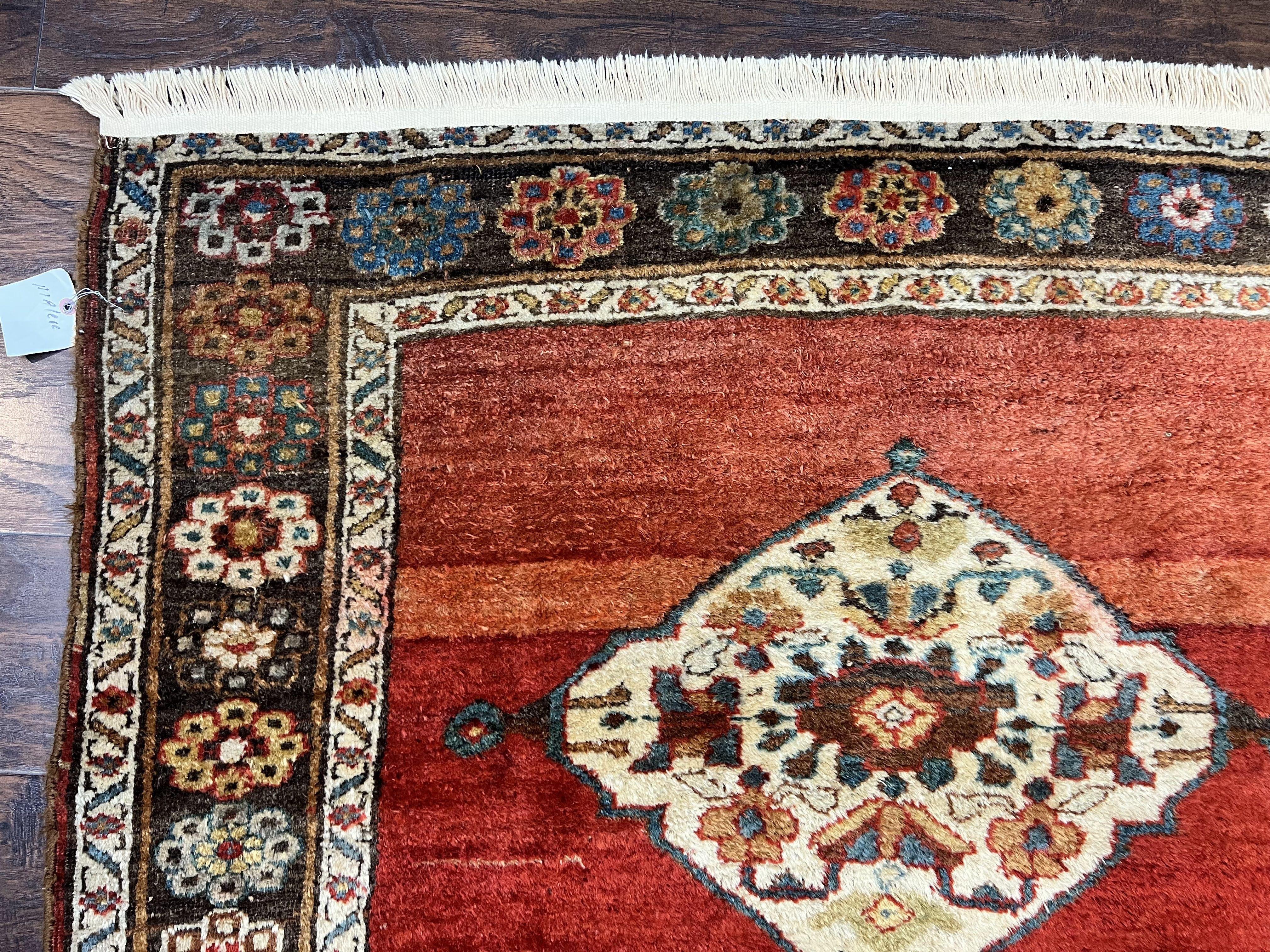 Antique Persian Bidjar Rug 4x8, Triple Medallions, Handmade Oriental Carpet, 1920s Rug, Wool Rug, Red