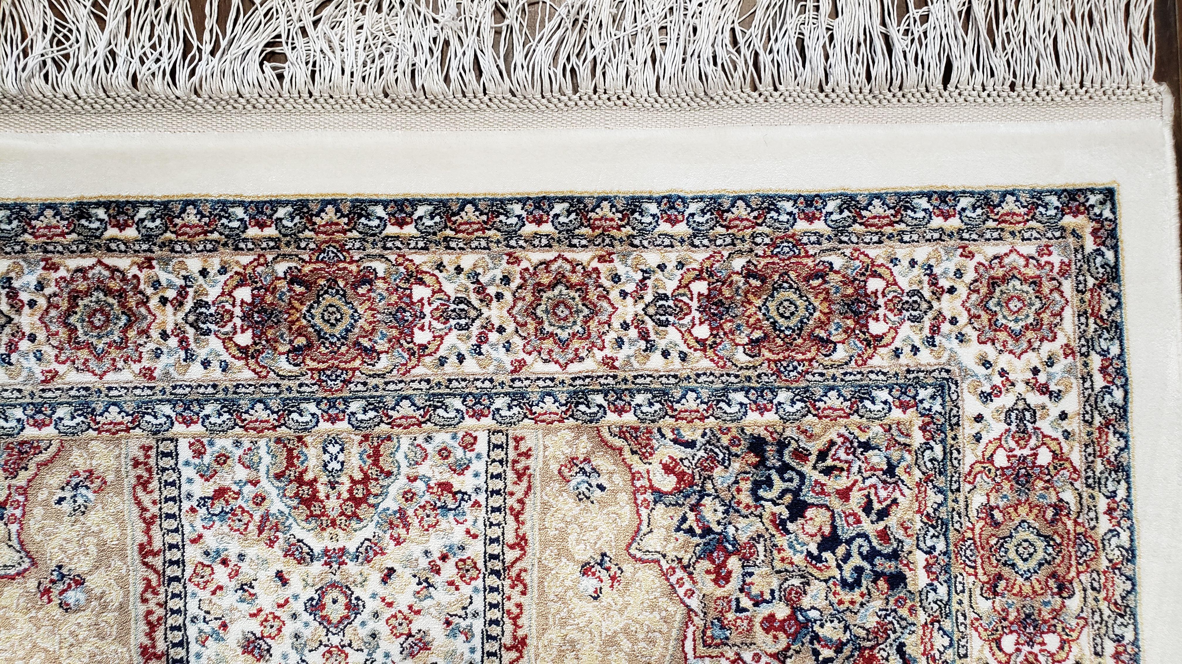 Beige & Cream Small Turkish Silk Rug, Bamboo Silk, Power-Loomed, Persian Design, High Quality, Soft Accent Rug, 3x5 ft, 2' 8" x 4' 11"