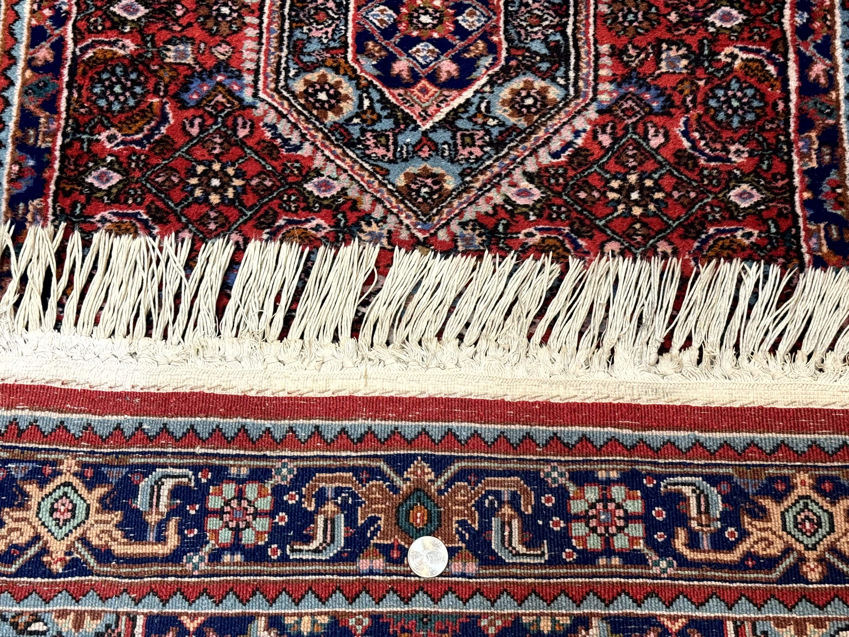 Indo Persian Bidjar Runner Rug 3 x 18.6, Red Navy Blue, Long Runner, Wool Oriental Carpet