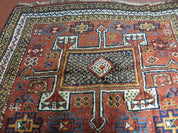 Antique Moroccan Runner Rug 4x9, Wide Runner, Hand Knotted Tribal Oriental Carpet, Hallway Rug, Geometric Medallions, Red, Bohemian Rug Nice