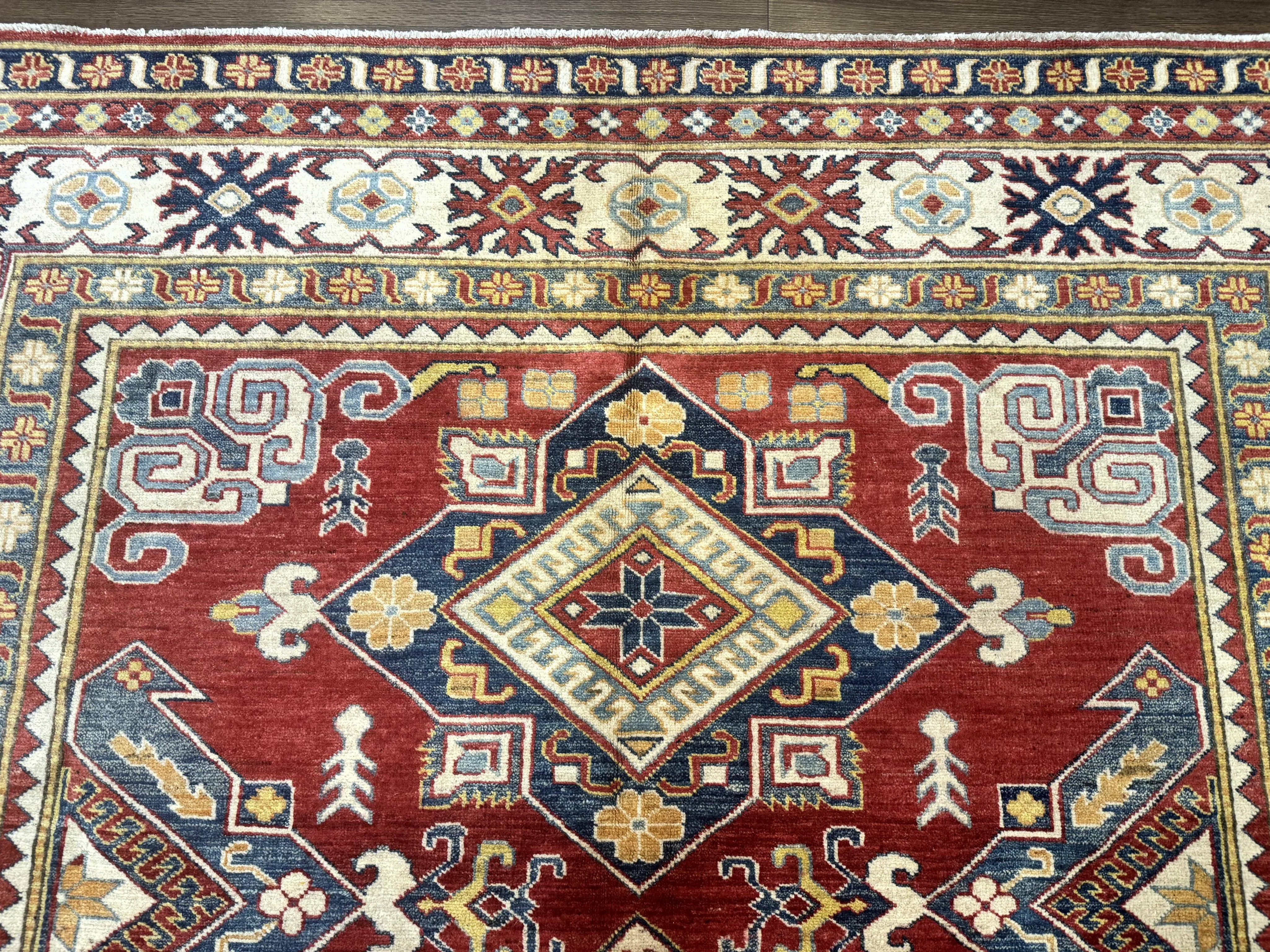 Turkish Kazak Rug 7.6 x 9.5, Geometric Medallions, Caucasian Pattern
