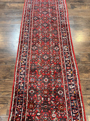Long Persian Runner Rug 2.9 x 17, Red Handmade Wool Rug for Hallway, Antique Persian Carpet, 17ft Runner, Persian Hamadan Dargazine Rug