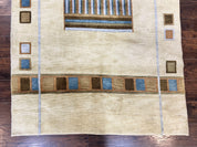 Tibetan Rug 5x8, Contemporary Rug 5 x 8 ft, Cream Brown Blue Hand-Knotted Wool w/ Silk Highlights Tibetan Carpet, Modern Rug