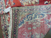 Persian Runner Rug 3 x 12, Antique Wool Oriental Runner, Floral Vases, Red & Navy Blue