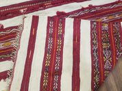 Antique Turkoman Yamud Rug 3x5 ft, 1920s Turkmen Sofreh Table Cover, Bohemian Rug, Tribal Collectible, Striped Rug, Handmade Ivory and Red