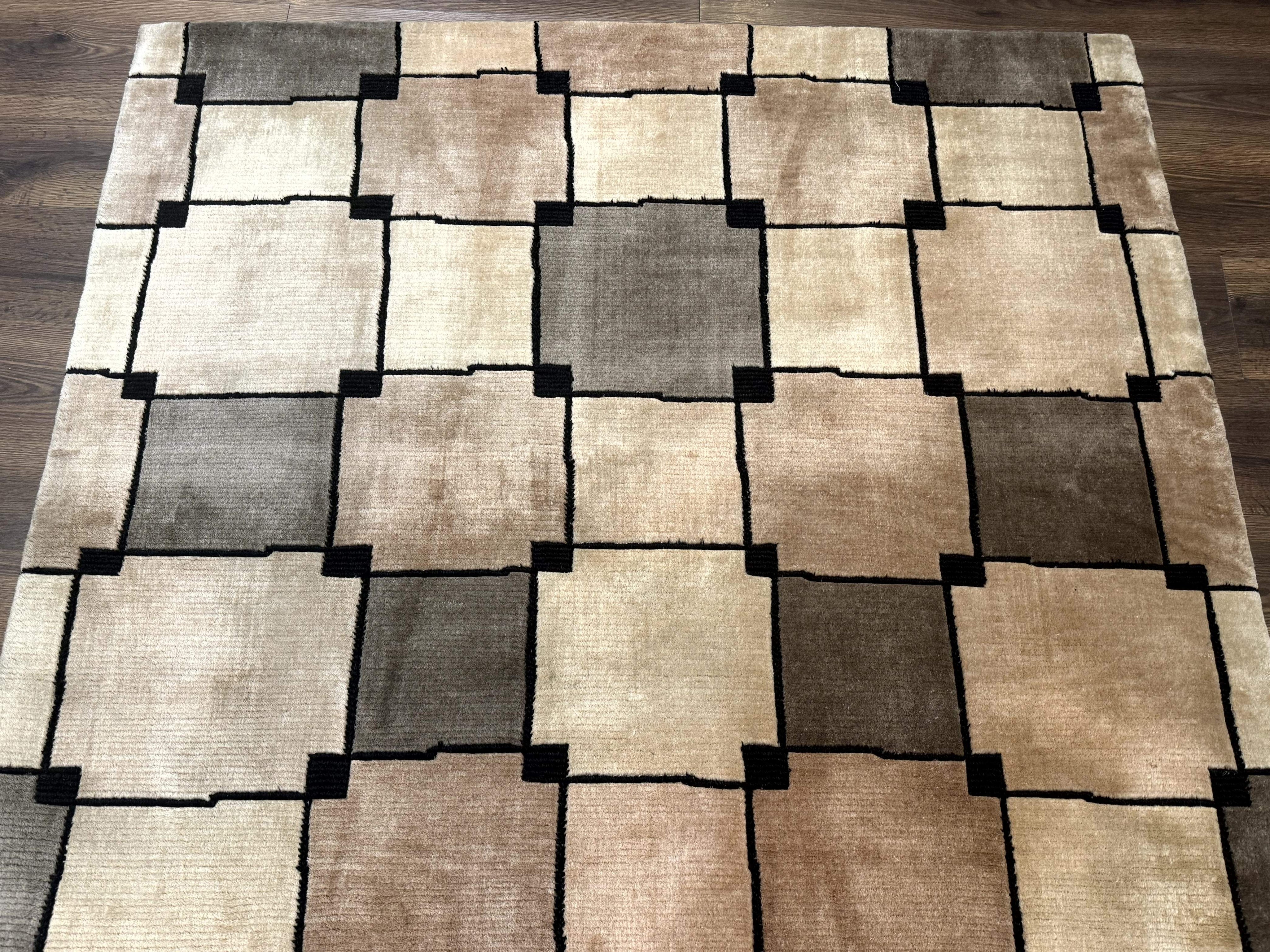 Tibetan Wool Rug 5x8, Contemporary Modern Carpet, Abstract Design, Soft Thick Pile, Pair B