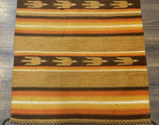 South American Rug Blanket 2.7 x 5.6, Wool, Handmade, Navajo Design, Orange Brown