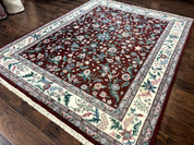 Indo Persian Rug 8x10, Red and Ivory, Floral Allover, Handmade Wool Area Rug