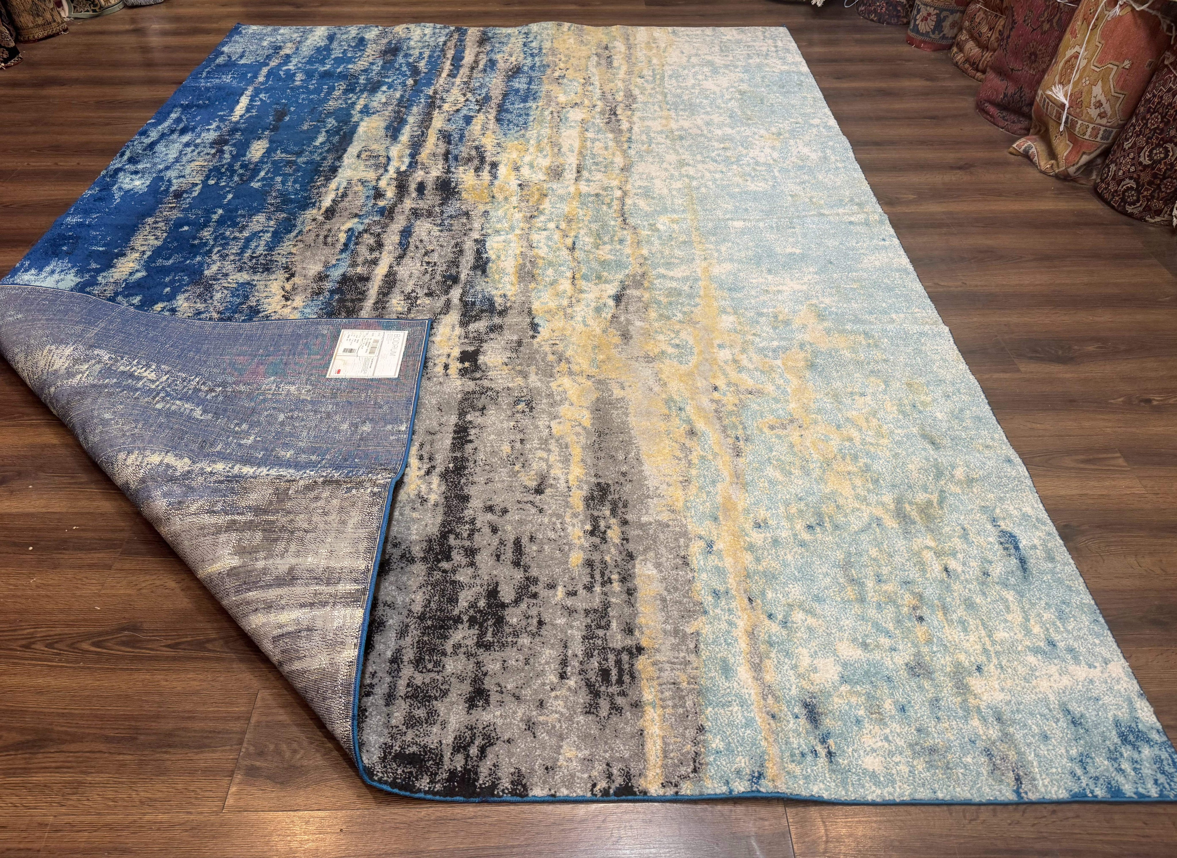 Modern Abstract Blue Area Rug 8x11 ft