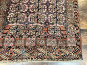 Persian Turkoman Rug 4x6, Wool Hand Knotted Antique Bokhara Carpet, Red Pink, Handmade Tribal Oriental Rug 4 x 6 ft