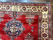 Square Turkish Rug 6x6, Azerbaijani Azeri Turkish Armenian Rug, Red Tan Blue, Geometric, Wool Carpet