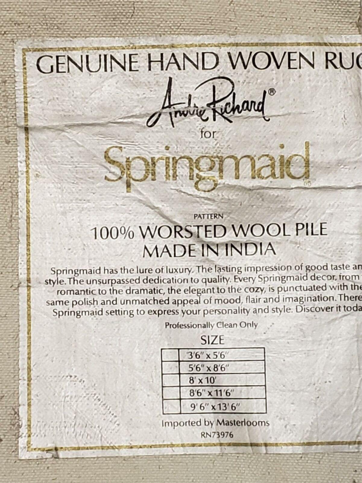 3' 6" X 5' 6" Hand Stitched Indian Wool Rug with Backing Green Beige