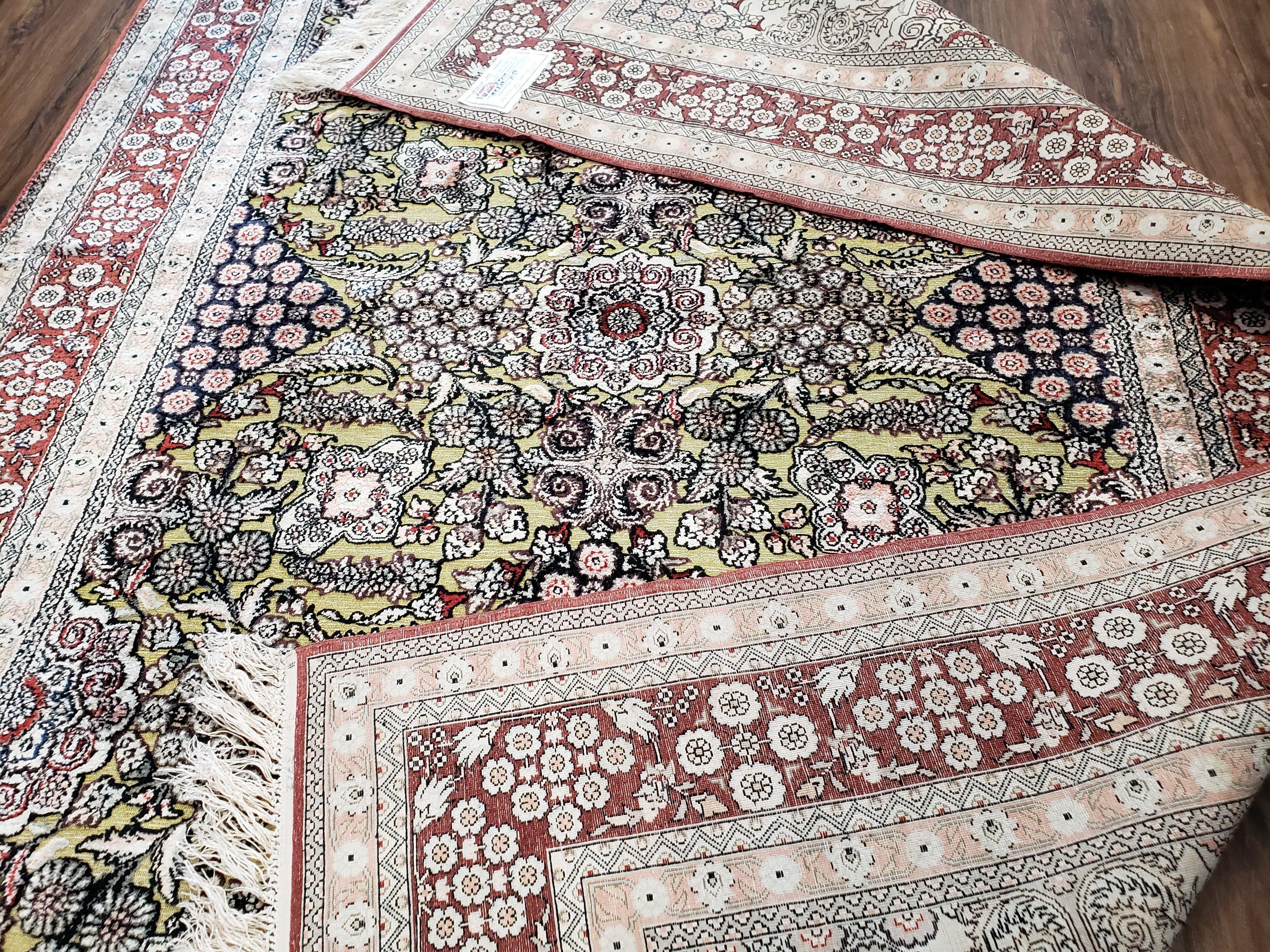 5x8 Indian Kashmiri Silk Rug with Gold Threads