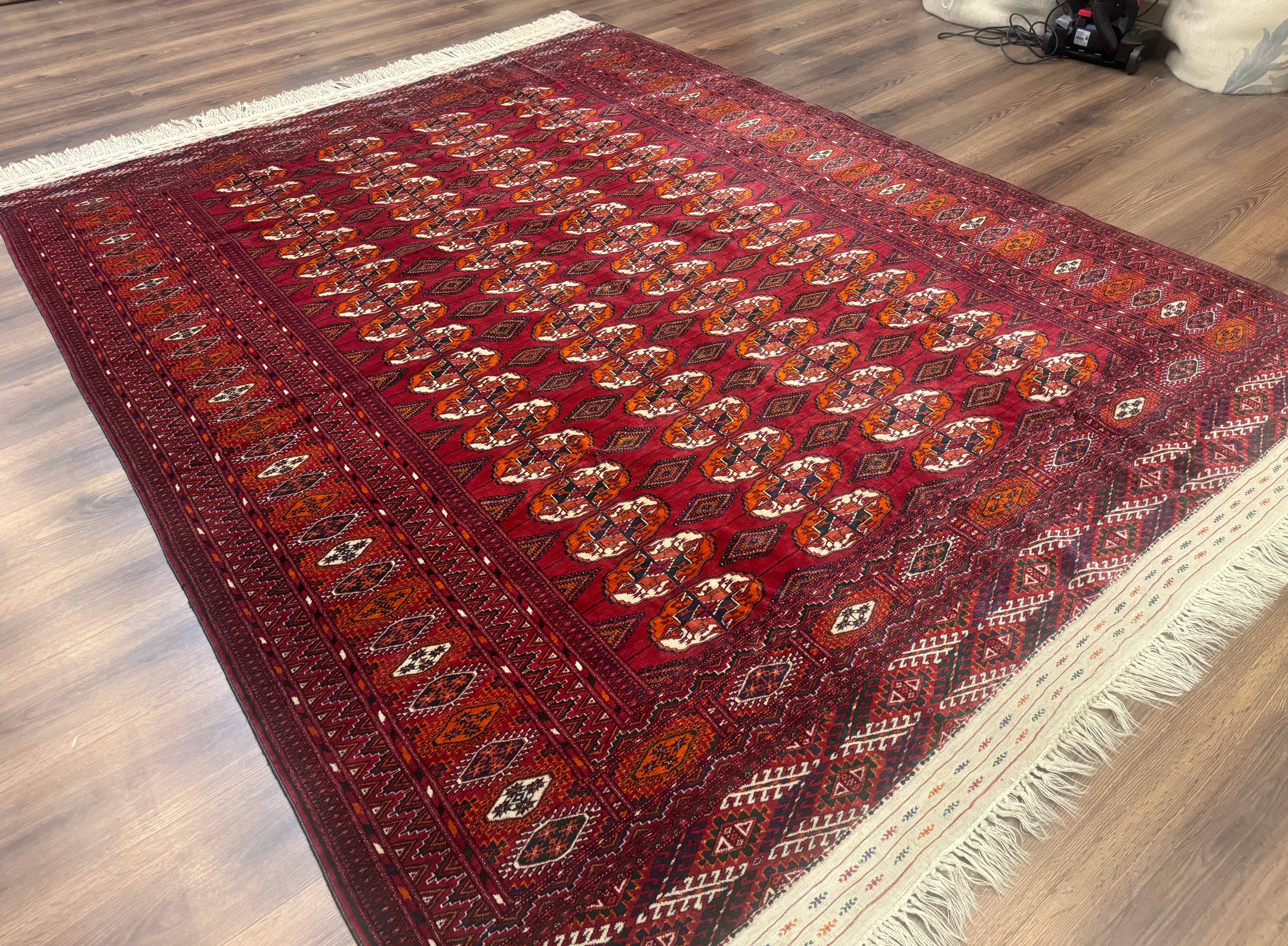 Persian Turkoman Rug 7x9, Red Tribal Carpet