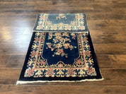 Blue and Beige Chinese Wool Rug 3x6, Chinese Fete Rug, Peking Rug, Antique Chinese Carpet
