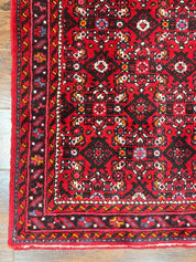 Persian Runner Rug 3 x 16, Wool Handmade Long Antique Hamadan Oriental Rug for Hallway, Red Tribal Rug, Allover Pattern, 3x16 Runner Rug