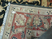 8' X 9' Handmade Pakistan Wool Cotton Rug Peshawar Black Floral Nice # 200C