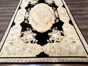 Chinese Aubusson Rug 6x9, Wool Pile, Black, Floral, Elegant