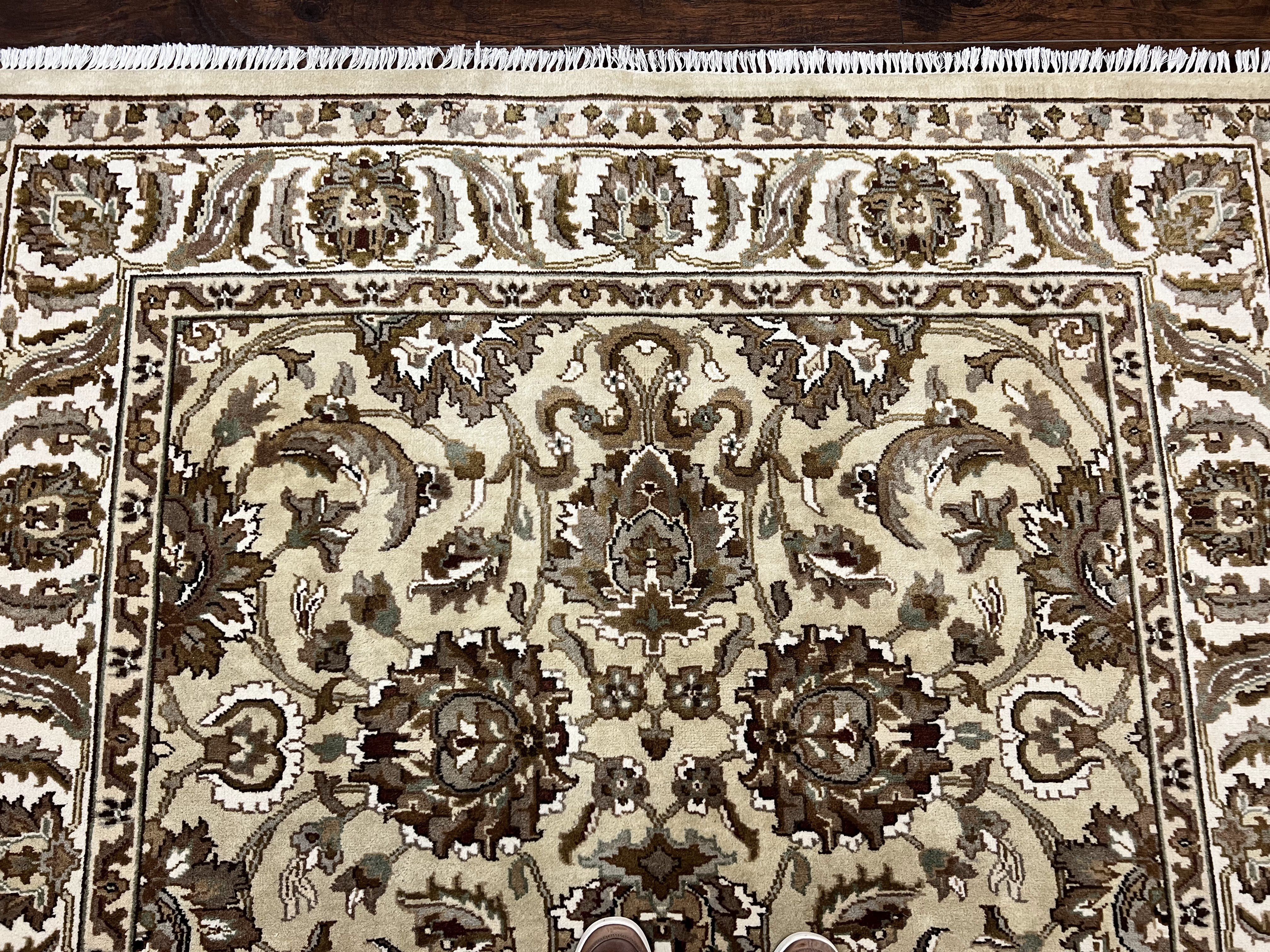 Indo Mahal Rug 6x9, Indian Carpet 6 x 9 ft, Light Green and Ivory, Floral Allover, Wool Oriental Carpet, Traditional Rug, Handmade