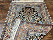 Wonderful Persian Isfahan Rug 3.7 x 5, Kork Wool on Silk Foundation, Very Fine 460 KPSI, Tree of Life Persian Vase Design Animal Pictorials Peacocks