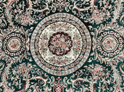 Pak Persian Rug 9x12, Dark Green and Cream, Floral Medallion, Elegant Handmade Wool Carpet 9 x 12