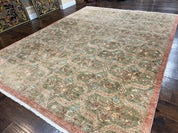 Large Modern Pakistani Rug 9x12, Handmade Wool Carpet, Peshawar Rug, Hand Knotted Oriental Rug, Contemporary, Floral, Light Green