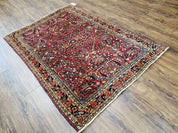 Antique Persian Sarouk Rug, Red, Allover Floral Pattern, Hand-Knotted, Wool, 3'4" x 4'10"