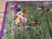 Antique Chinese Nichols Rug 9x12 - Rare Green and Purple Art Deco Carpet