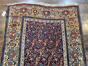 Persian Senneh Rug 4x8, Wool Hand Knotted Antique Kurdish Carpet, Navy Blue Oriental Area Rug, 4 x 8 Rug