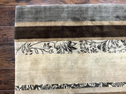 Modern Tibetan Nepali Rug 8x12, Stripe Pattern, Wool with Silk Highlights, Handmade, Beige Tan Brown