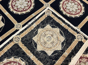 Large Needlepoint Rug 10x13, Panel Design, Black and Beige, Wool Needlepoint Carpet 10 x 13, English Garden, Handwoven Area Rug, Living Room