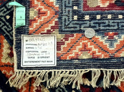 Small Antique Chinese Square Rug 2x3, Tibetan Rug, Red Orange Blue, 1920s Rug