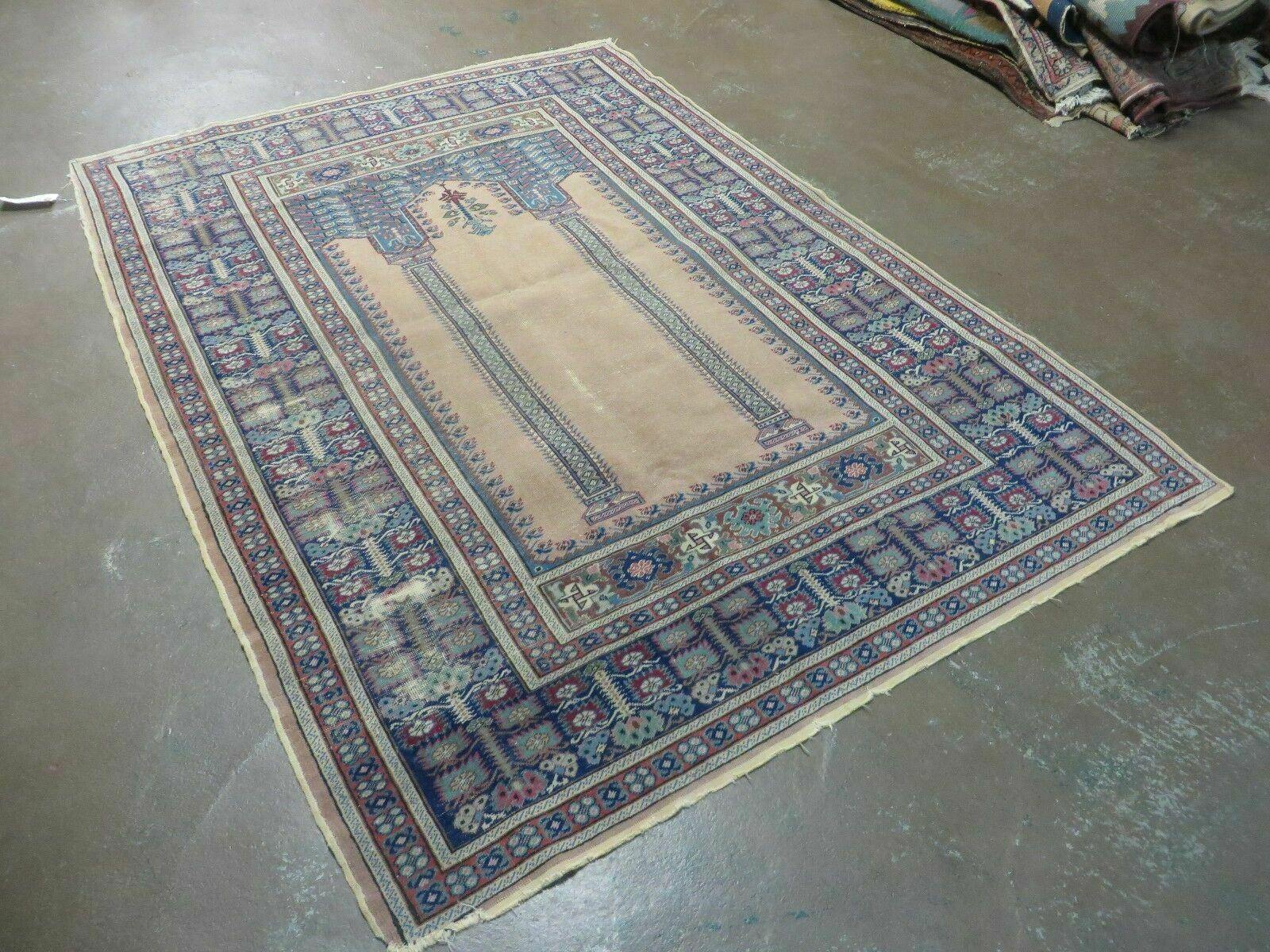 4' X 6' Antique Handmade Turkish Mehrab Prayer Wool Rug Lantern Beautiful