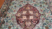 Indian Kashmiri Silk Rug 6x10, Ivory, Floral Medallion