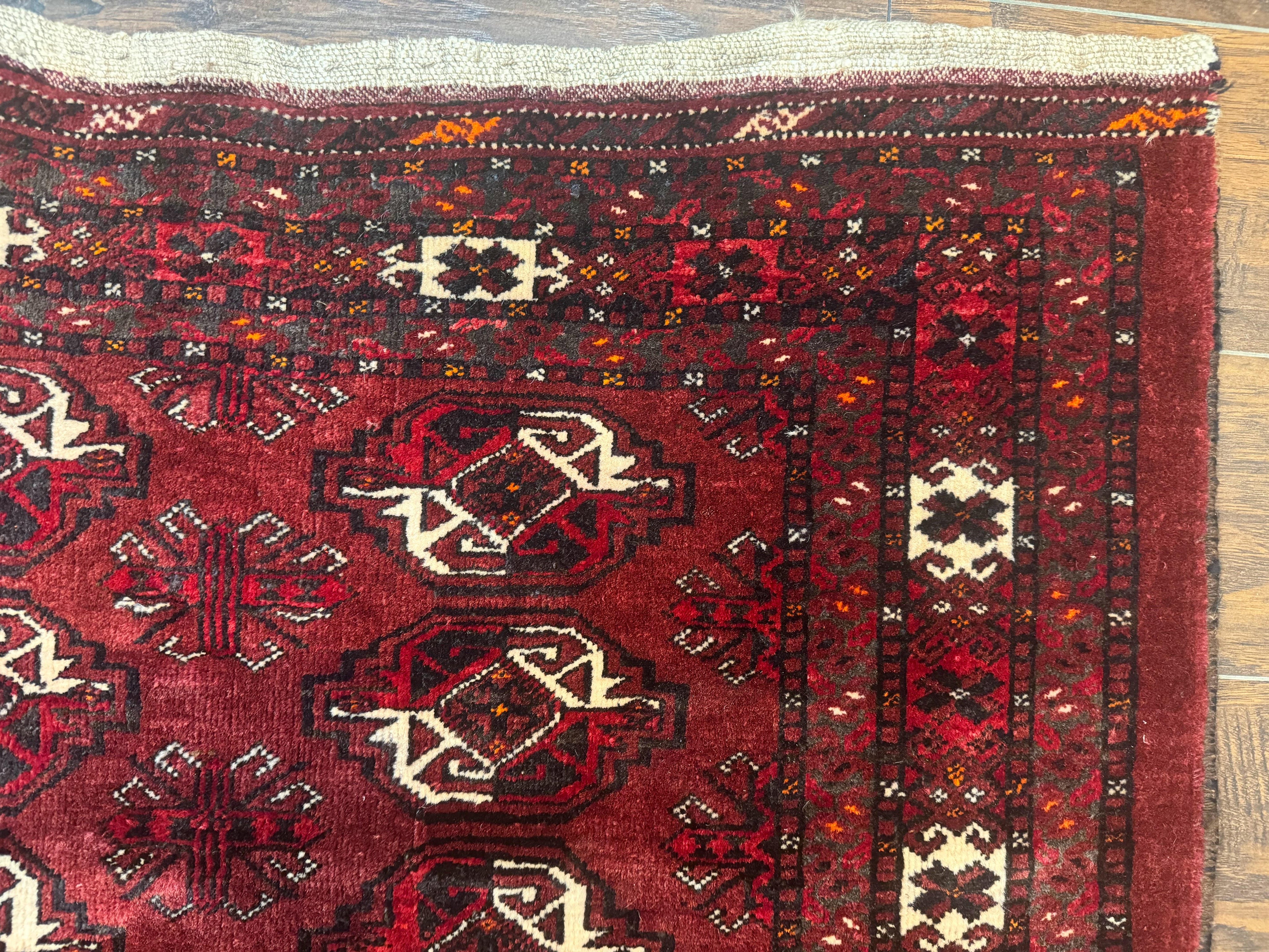 Antique Afghan Turkoman Mafrash Rug 3x5, Red, Hand Knotted, Wool, Tribal Collectible