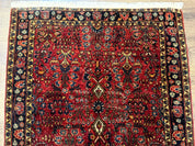 Antique Persian Sarouk Rug 3x4, Red, Floral, 1920s Wool Rug