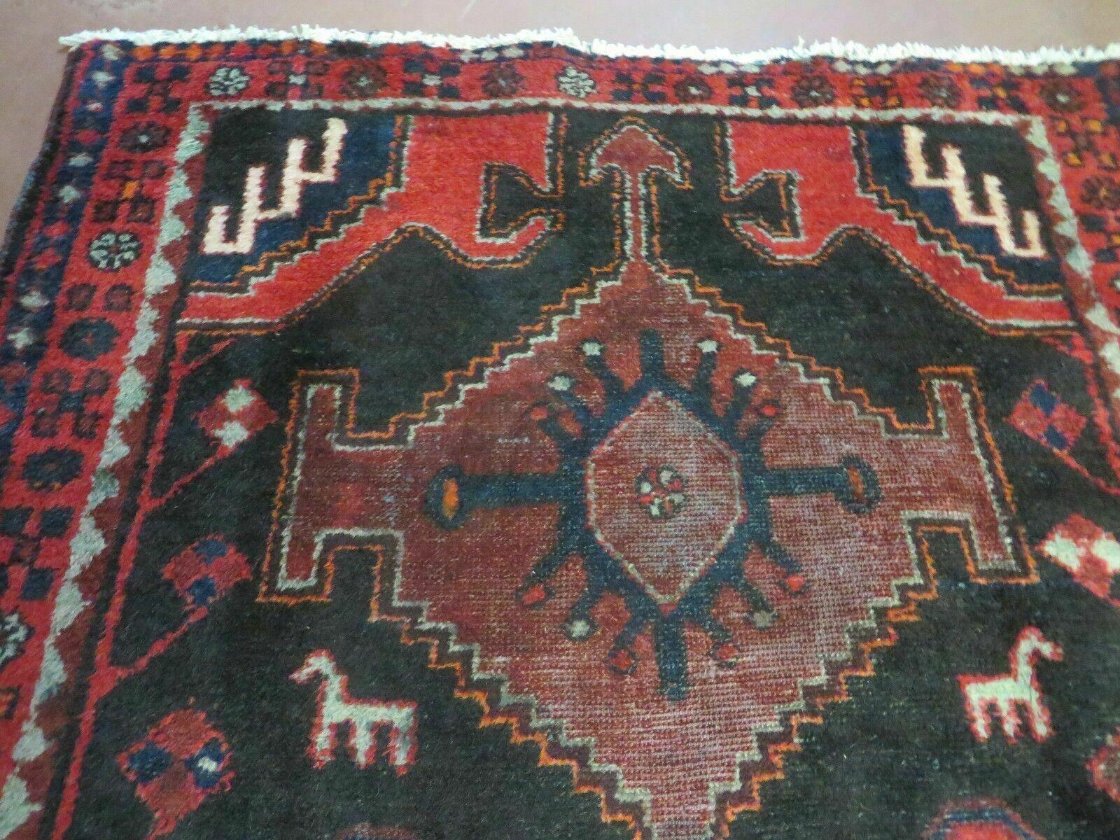 4' X 8' Antique Handmade India Geometric Oriental Tribal Wool Rug Red # 603
