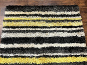 Shag Rug 5x8, Yellow Ivory Charcoal, Contemporary