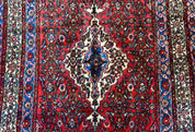 Persian Tribal Rug 6x11, Red Blue Ivory, Antique Persian Carpet, Hamadan Dargazin Carpet
