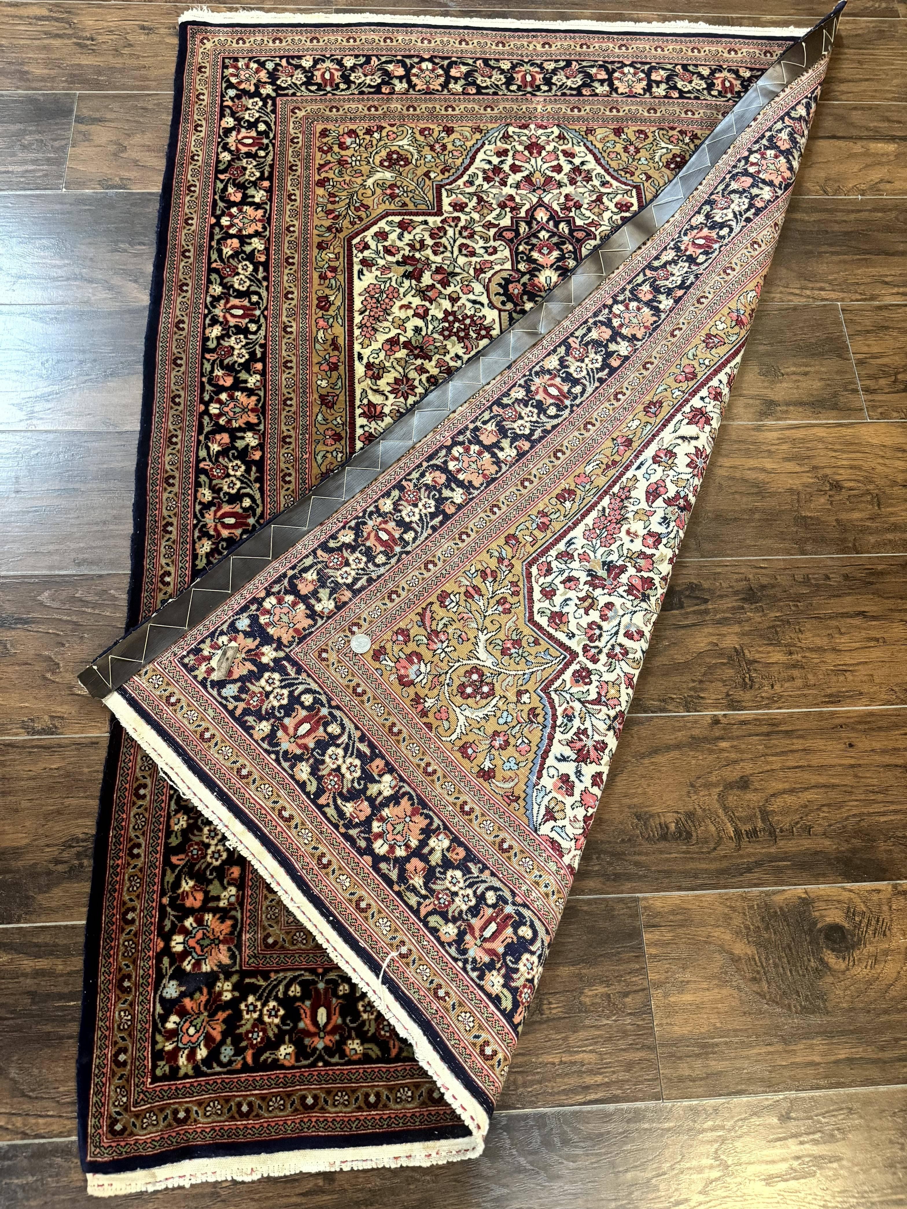 Persian Qum Rug 3.6 x 5, Kork Wool, Very Finely Hand Knotted 325 KPSI, Rare, Semi Antique