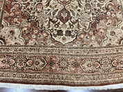 Antique Persian Tabriz Rug 10x12, Wool Hand Knotted Oriental Carpet, Beige Light Red, Floral Medallion