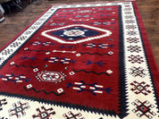 Belgium Power Loomed Rug 8x11, Navajo Native American Design, Dark Red and Ivory, Tribal Rug, Bohemian Carpet